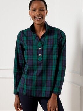 Talbots Plaid Non Iron Popover Blouse